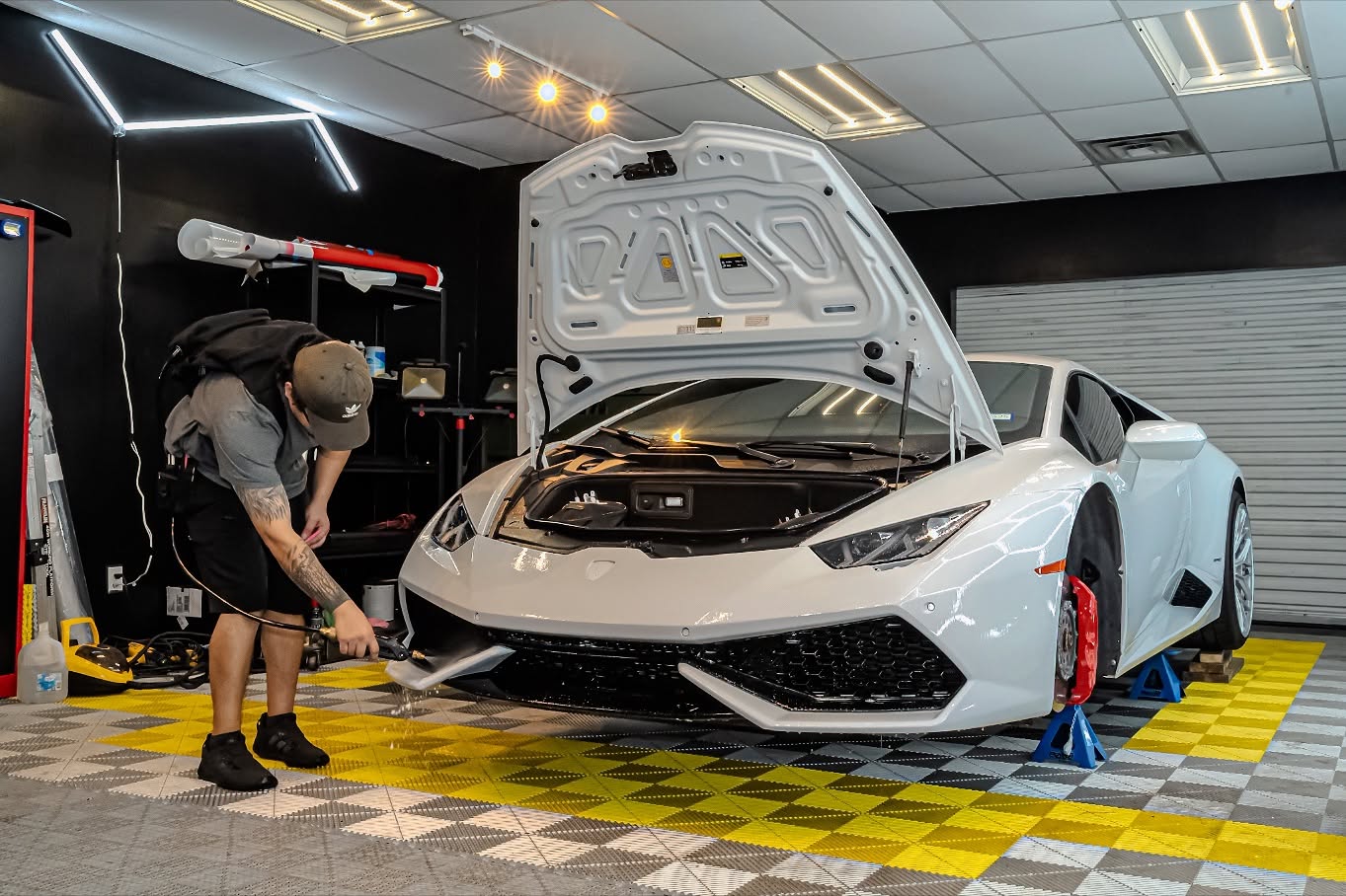 White Lamborghini Huracan PPF service at Lucky Wrapz
